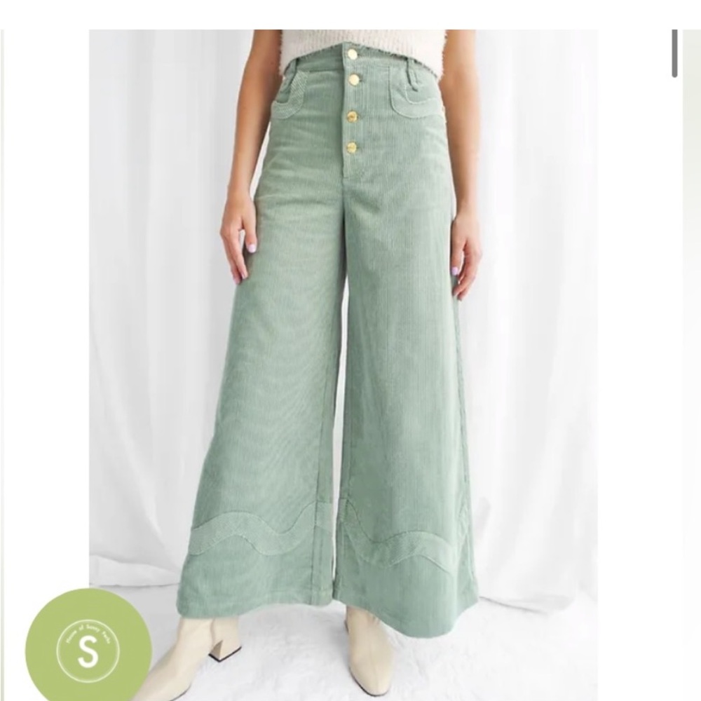 HOUSE OF SUNNY Sage Green Wide-Leg Pants